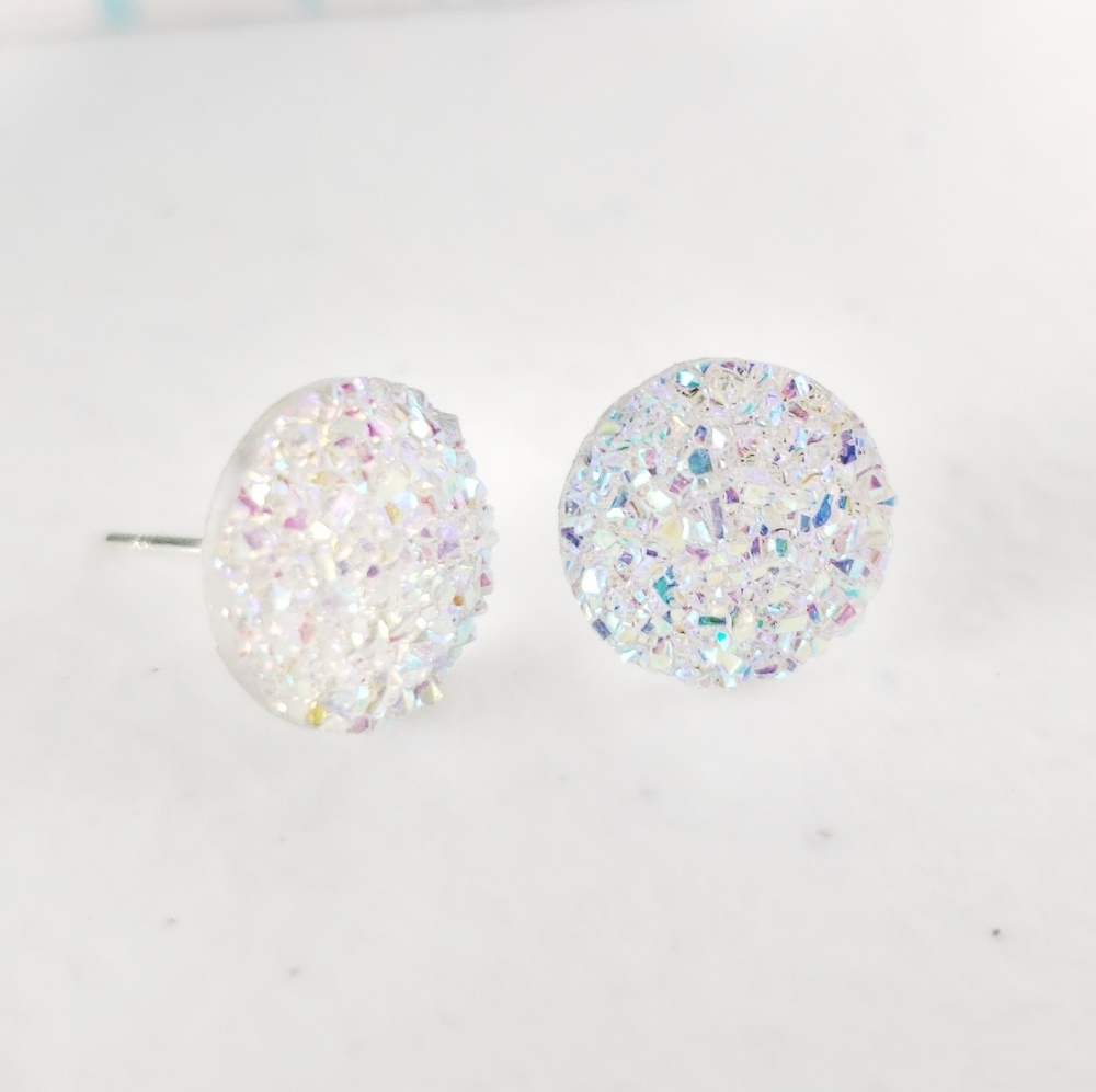 Iridescent Acrylic Druzy Stud Earrings - Picture 3 of 6